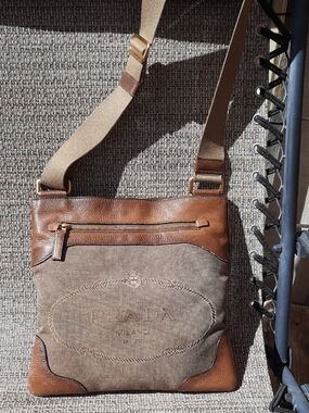 Prada Brown Canvas and Leather Crossbody Bag